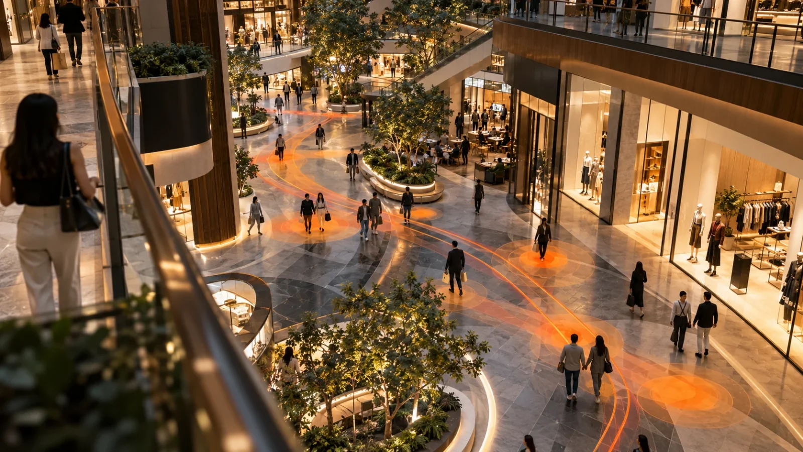 Recorridos de visitantes en un centro comercial
